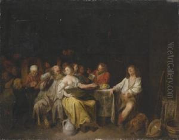 Peasants Merry Making In A Tavern Oil Painting by David The Younger Ryckaert