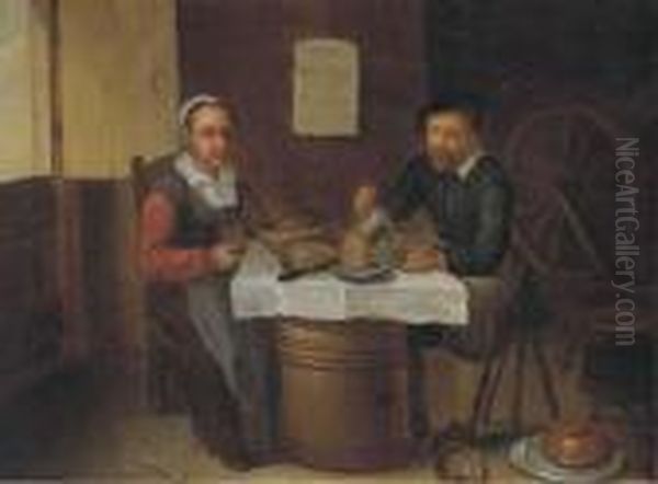 An Elderly Couple Eating And Drinking In A Tavern Oil Painting by David The Younger Ryckaert