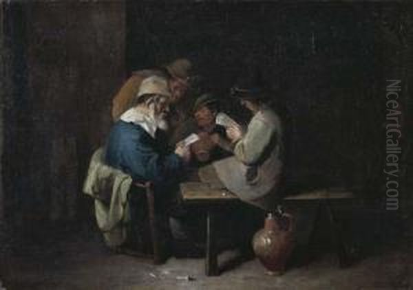 Peasants Drinking And Playing Cards In An Inn Oil Painting by David The Younger Ryckaert