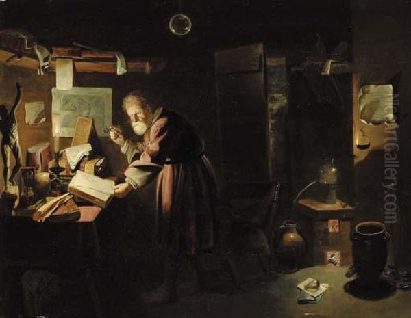 An Alchemist In His Study At Night Oil Painting by David The Younger Ryckaert