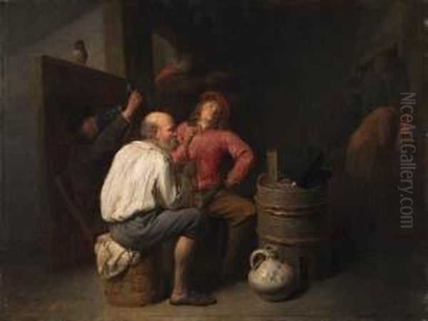 Peasants Smoking And Drinking In An Inn Oil Painting by David The Younger Ryckaert