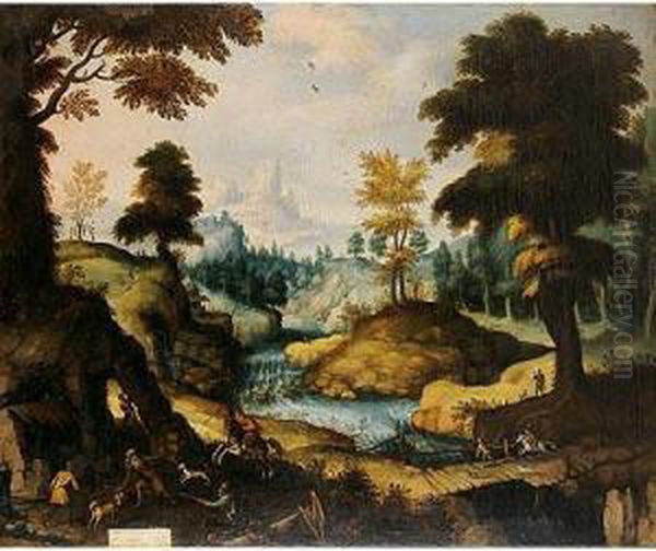 Cazadores Persiguiendo A Un Ermitano Oil Painting by Marten Ryckaert