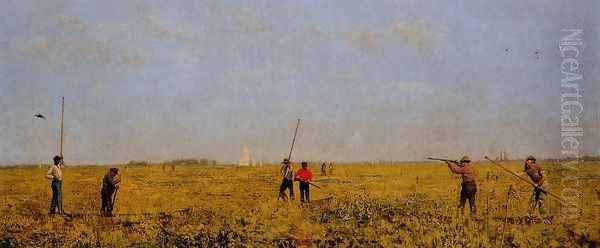 Pushing for Rail Oil Painting by Thomas Cowperthwait Eakins