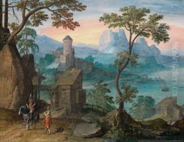 Weitegebirgslandschaft Mit Einer Burg Und Einem Reiter Oil Painting by Marten Ryckaert