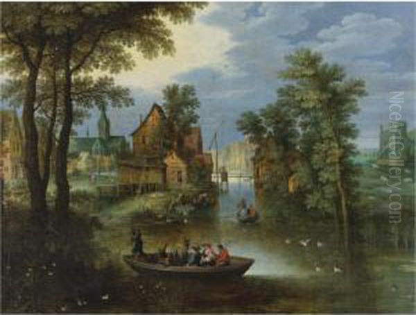 A River Landscape With The Flight Into Egypt Oil Painting by Marten Ryckaert