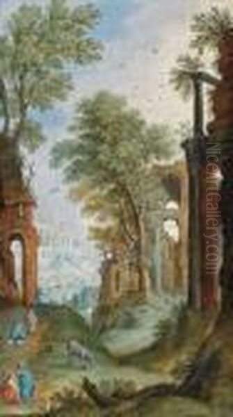 Paesaggio Con Figure E Rovine Architettoniche Oil Painting by Marten Ryckaert