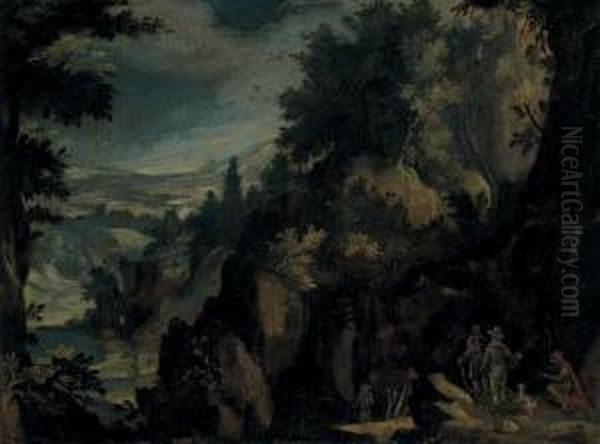 Paysage De Montagne Au Pont Oil Painting by Marten Ryckaert