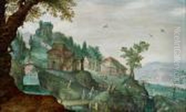 Ampio Paesaggio Con Viaggiatori Oil Painting by Marten Ryckaert