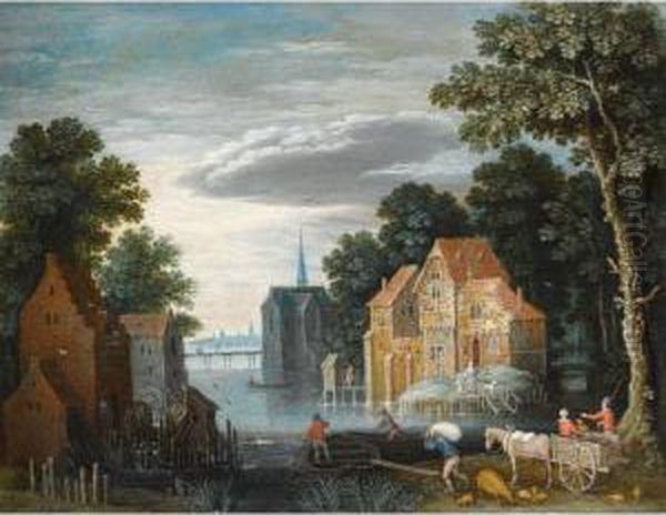 A River Landscape With A Watermill Oil Painting by Marten Ryckaert