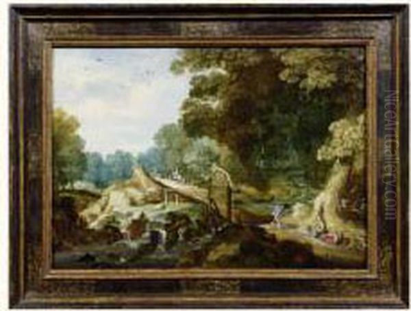 Paysage Au Pont Et Au Chasseur Oil Painting by Marten Ryckaert