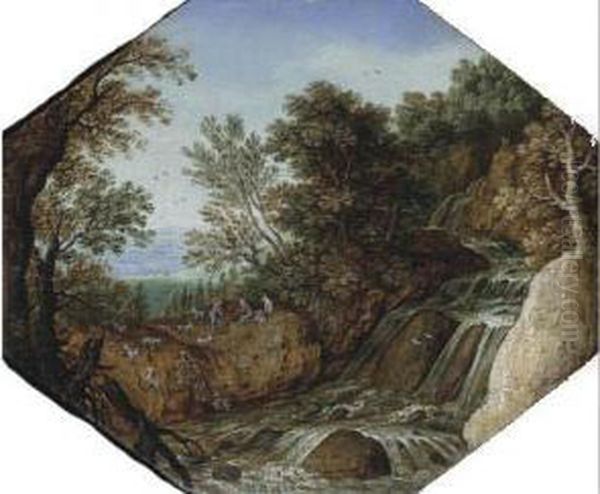 A Wooded River Landscape Oil Painting by Marten Ryckaert