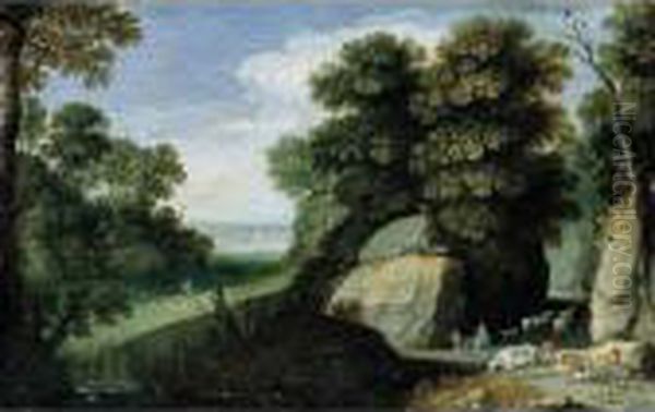 A Pastoral Landscape With The Flight Into Egypt Oil Painting by Marten Ryckaert