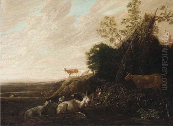 A Landscape With Cattle In The Foreground Oil Painting by Frans, Francois Ryckhals