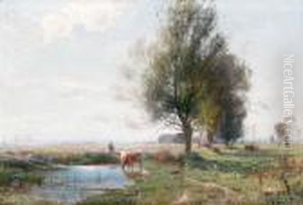 Kor I Oppet Landskap Oil Painting by Gustaf Rydberg