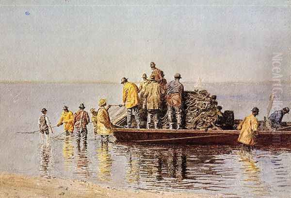 Taking up the Net Oil Painting by Thomas Cowperthwait Eakins