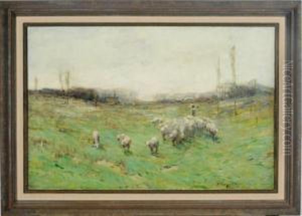 Sheep In A Meadow Oil Painting by Chauncey Foster Ryder