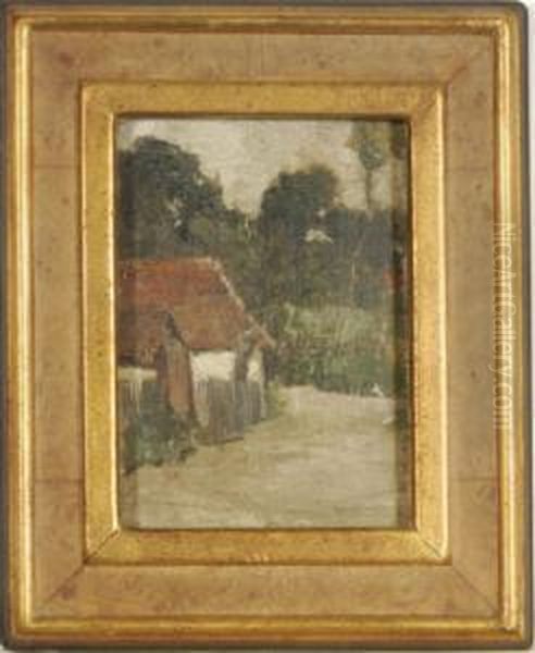 House With Red Roof (recto), Verdant Landscape (verso); And Acompanion Painting Oil Painting by Chauncey Foster Ryder