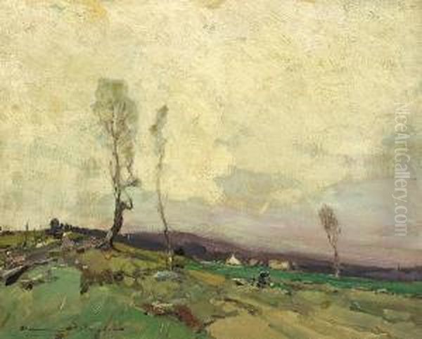 Summer Landscape With A Farm In The Distance Oil Painting by Chauncey Foster Ryder