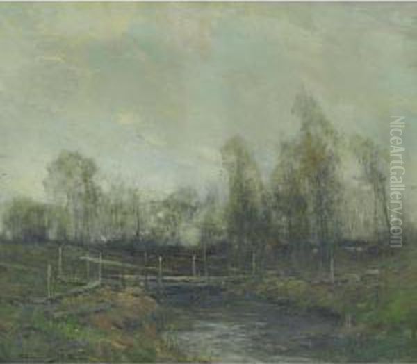 Dale Bridge Farm Oil Painting by Chauncey Foster Ryder