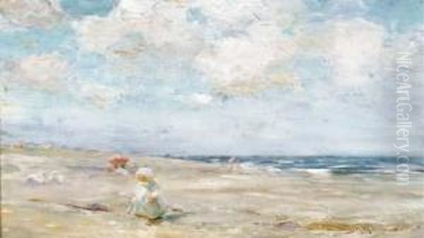 Figures On The Beach Oil Painting by Chauncey Foster Ryder