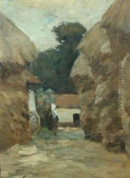 Through Stacks Of Hay Oil Painting by Chauncey Foster Ryder