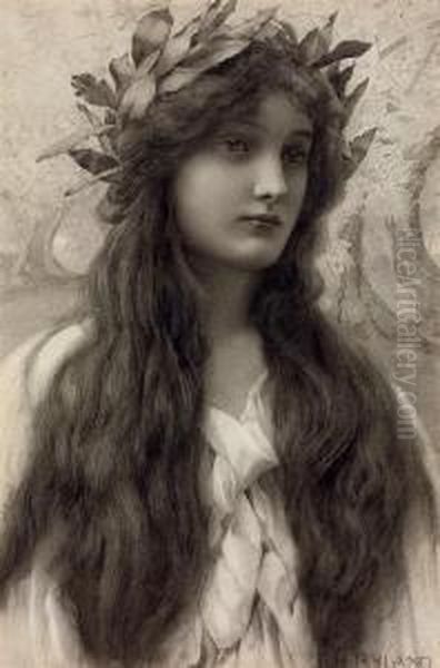 Maiden With A Laurel Wreath Oil Painting by Henry Ryland