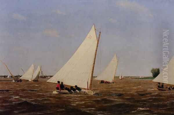 Sailboats Racing on the Delaware Oil Painting by Thomas Cowperthwait Eakins