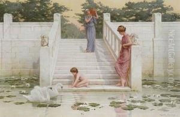 Admiring The Swans Oil Painting by Henry Ryland