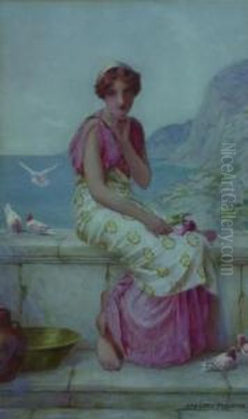 Girl With Doves Oil Painting by Henry Ryland