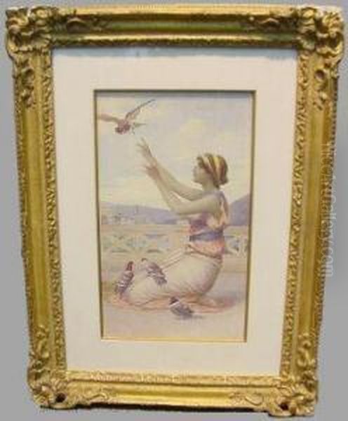 Classical Maiden With Birds Oil Painting by Henry Ryland