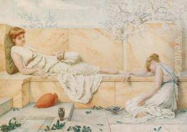 Two Classical Figures Reclining Oil Painting by Henry Ryland