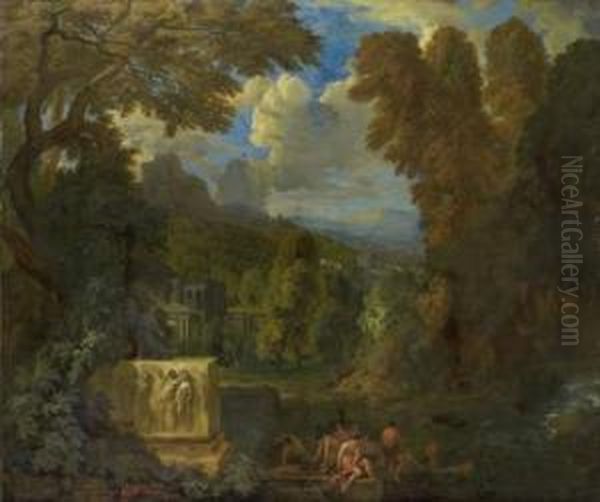 Baigneurs Dans Un Paysage Oil Painting by Pieter Andreas Rysbrack