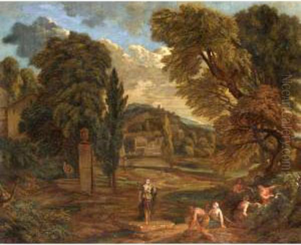 A Classical Landscape With Figures Oil Painting by Pieter Andreas Rysbrack