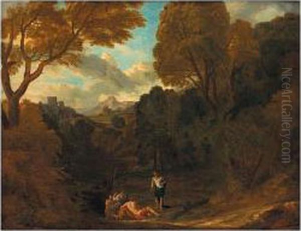 Italianate Landscape With A Classical Scene Oil Painting by Pieter Andreas Rysbrack