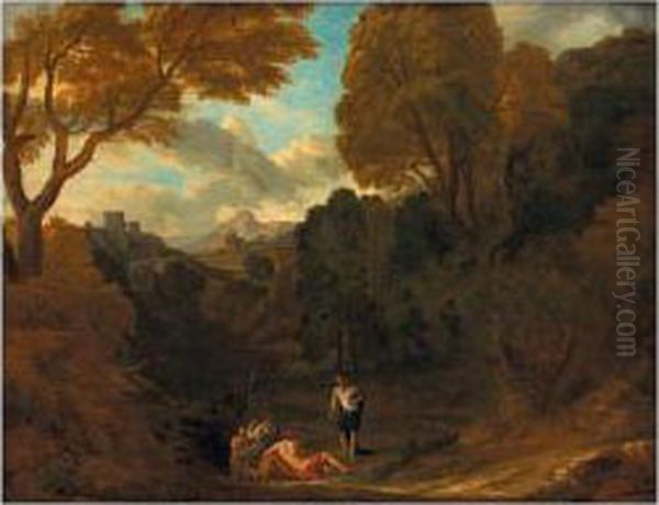 Italianate Landscape With Classical Scene Oil Painting by Pieter Andreas Rysbrack