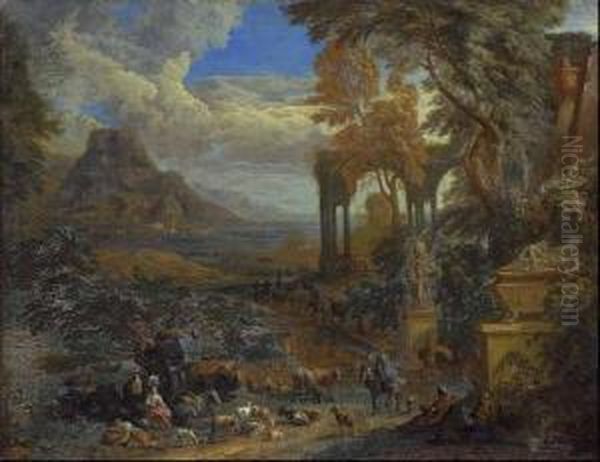 Sudliche Landschaft Mit Architekturen Zwischen Baumen Oil Painting by Pieter Rysbrack