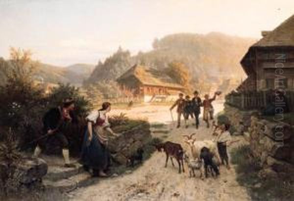 Le Retour Des Bergers Oil Painting by Georg-Eduard Otto Saal