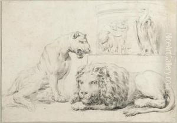 Study Sheet With Lion, Lioness, Nymphs And Vulture Oil Painting by Luigi Sabatelli