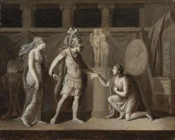 Alexander And Campaspe With Apelles, En Grisaille Oil Painting by Luigi Sabatelli