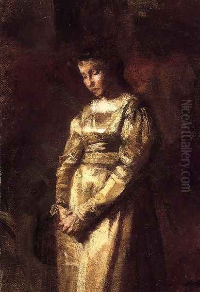 Young Girl Meditating (study) Oil Painting by Thomas Cowperthwait Eakins