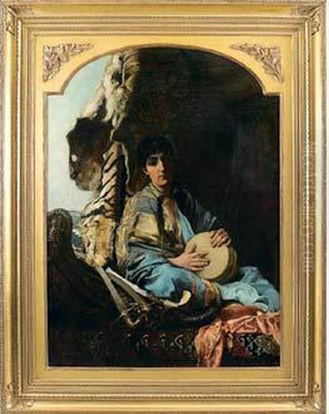 Jeune Orientale Au Tambourin Oil Painting by Louis Remy Sabattier