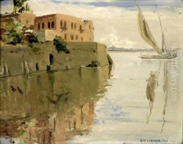 Georges-hanna. Felouque Sur Le Fleuve Oil Painting by Georges-Hanna Sabbagh