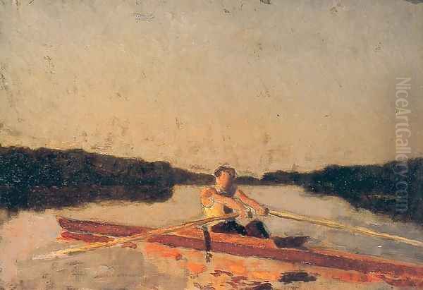 Max Schmitt in a Single Scull (sketch) Oil Painting by Thomas Cowperthwait Eakins