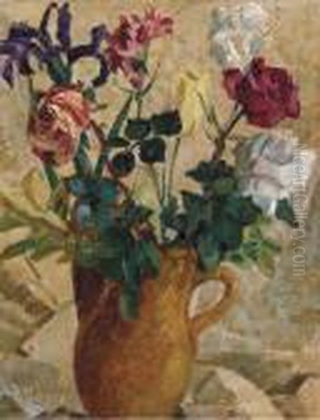 Fiori Con Vaso Giallo Oil Painting by Giotto Sacchetti