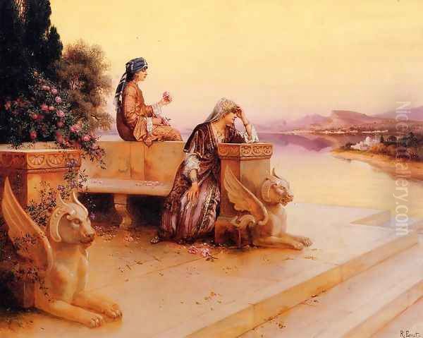 Elegant Arab Ladies On A Terrace At Sunset Oil Painting by Rudolph Ernst