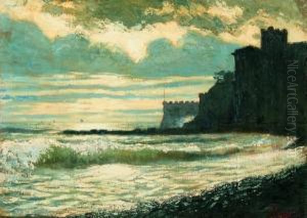 Tramonto Nel Golfo Di Genova Oil Painting by Giuseppe Sacheri