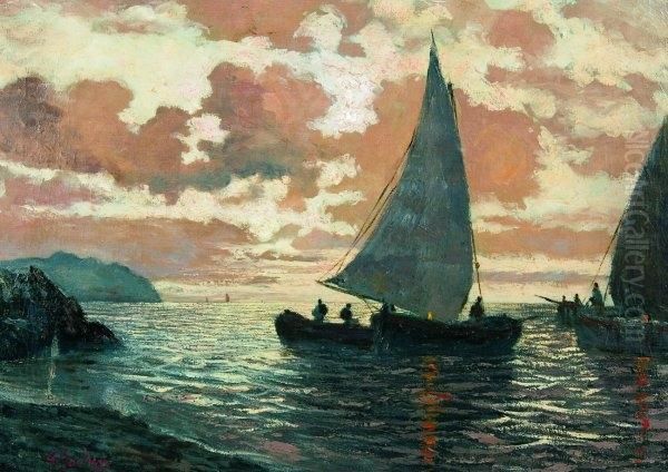 Pescatori All'alba Oil Painting by Giuseppe Sacheri