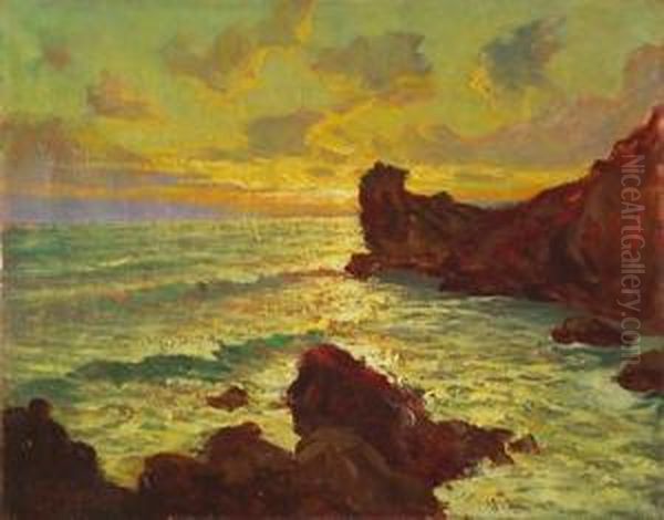 Tramonto A Santa Margherita Ligure Oil Painting by Giuseppe Sacheri