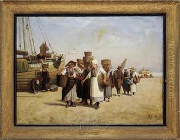 After The Catch Oil Painting by Philippe Lodowyck Jacob Sadee