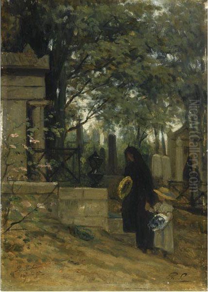 Cimetiere Du Pere Lachaise, Paris Oil Painting by Philippe Lodowyck Jacob Sadee